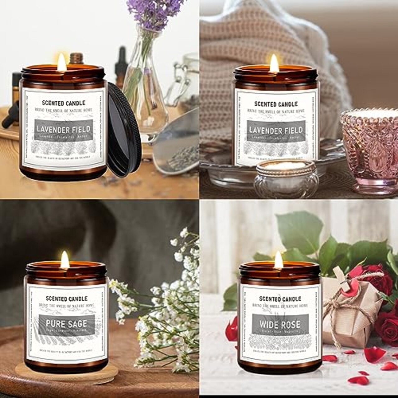 4 PACK Candles for Home Scented, Candles Set for Women, 28 oz 200 Hour Long Lasting Aromatherapy Amber Jar Candles for Women, Valentine, Mother's Day Anniversary Present